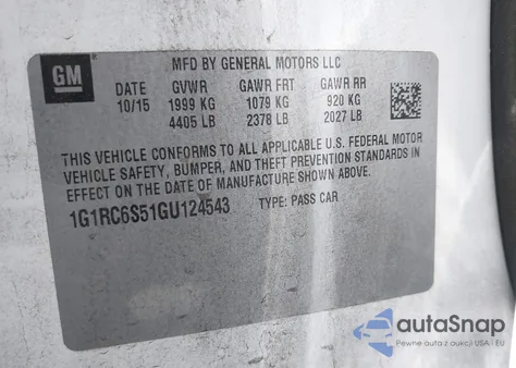 2016 Chevrolet Volt Lt from USA, damaged, VIN 1G1RC6S51GU124543